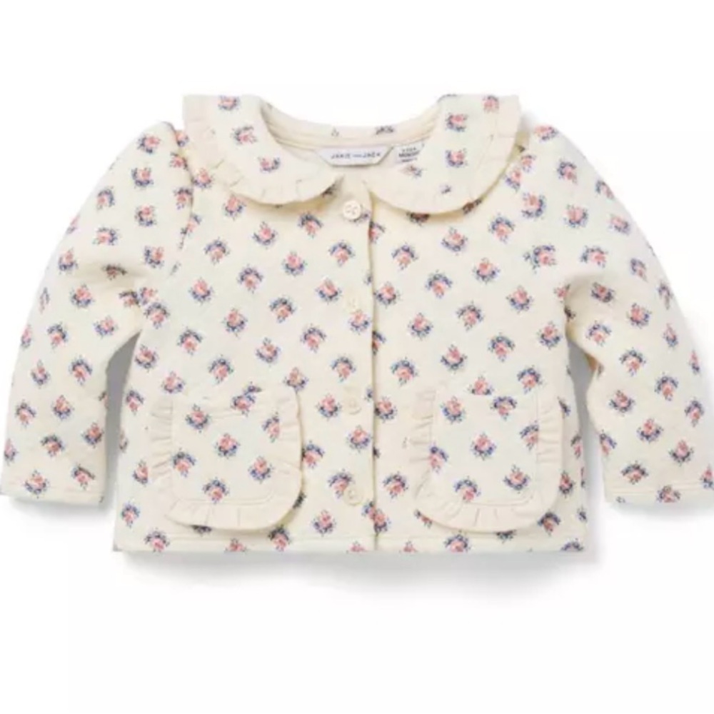 Janie and Jack Cream Floral Matching set- cardigan and pants 12-18 months NWOT